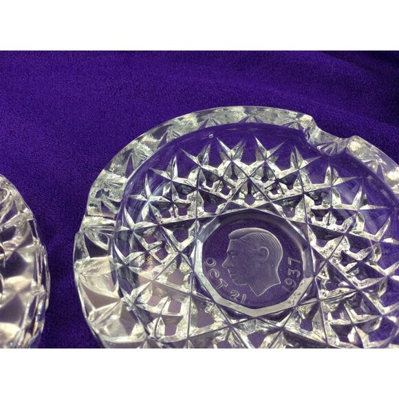 King George VI And Queen Elizabeth Bagley Glass Ashtrays 1937 Set 2 Royal Family - Picture 6 of 12